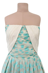 Dreamy Late 1960s Andre Laug Roma Alta Moda Couture Pale Turquoise Applied Dot Strapless Dress