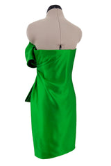 Superb Fall 1987 Yves Saint Laurent Haute Couture Green Version of Runway Dress w Silk Bow