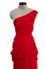 Prettiest Spring 2009 Valentino by Alessandra Facchinetti Look 31 Red Silk Chiffon One Shoulder Dress