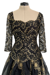 Fall 1995 Zandra Rhodes 'The Fairy Collection' Hand Painted Metallic Gold Lace & Silk Dress