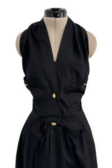 Gorgeous Little 1980s Chanel by Karl Lagerfeld Black Cotton Halter Dress w Full Skirt