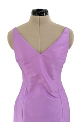 Prettiest 1990s Isaac Mizrahi Pale Pastel Lavender Silk Dress w Flared Skirt & Back Bow