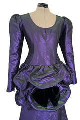 Fall 1987 Ady Couture Lausanne for Givenchy Iridescent Purple Metallic Dress w Velvet Bow