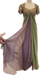 Fall 1996 Pierre Balmain by Oscar de la Renta Haute Couture Layered Silk Chiffon Dress w Embroidered Bodice