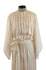 Important & Rare Resort 1976 Halston Couture Ivory Silk Ribbon Chiffon Jumpsuit w Original Sash