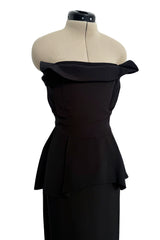 Minimalist 2010s Fendi by Karl Lagerfeld Black Strapless Long Silk Dress w Peplum Top