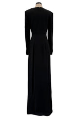 Cruise 2016 Yves Saint Laurent by Hedi Slimane Couture Black Dress w Mesh & Crystal Front