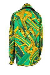 Fantastic Vintage 1999 Hermes Rythmes du Monde by Laurence Bourthoumieux Green Silk Twill Top