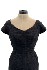 Rare 1950s Sophie Gimbel of Saks Fifth Avenue Black Silk Ribbed Textured Dress