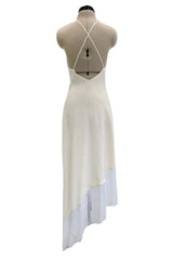 Recent Givenchy Ivory Crepe Silk Wrapped Angled Hem Dress w Cascading White Fringe