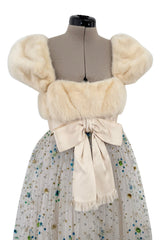 Incredible 1968 Sarmi Ivory Silk Net Dress w Mink Bodice & Metallic Tinsel Dot Detailing