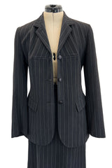 1990s Jean Paul Gaultier Pin Striped Mens Suiting Fabric Jacket & Skirt Set Suit