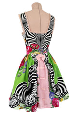 Dreamiest Spring 1992 Gianni Versace Versus Documented Pink Bow Detailed & Floral Print Dress