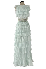 Spectacular Cruise 2009 Christian Dior by John Galliano Soft Pastel Blue-Green Ruffle Dress w Beading