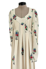 Extraordinary 1973 Ossie Clark & Celia Birtwell Documented Ivory Moss Crepe w Floral