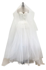 1993 Dolce & Gabbana Three Piece White Silk & Tulle Wedding Dress Overskirt & Veil Full Set