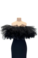 Fall 2020 Alessandra Rich Runway Look 22 in Black Strapless Dress w Tulle Bodice & Hem