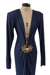 Iconic Spring 1985 Yves Saint Laurent Runway & Ad Campaign Plunge Dress w Jewel Clasp