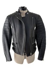 Celine by Phoebe Philo Leather Motorcycle Jacket w Silver Hardware