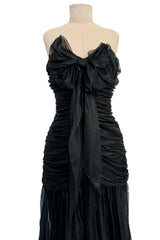 Prettiest Spring 1985 Chloe by Karl Lagerfeld Black Silk Organza Strapless Dress w Bow Detailing