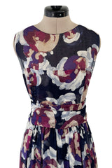 Cruise 2010 Chanel by Karl Lagerfeld Runway Look 33 Silk Chiffon Dress w Oversized Purple Floral Print