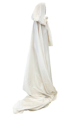 Incredible 1970s Loris Azzaro Ivory Silk Fantasty Voluminous Full Trained Cape w Oversized Hood