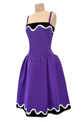Spring 1980 Yves Saint Laurent & Ad Campaign Runway Purple Dress & Jacket Set w B&W Detailing