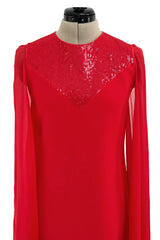 Dreamy Resort 2019 Givenchy by Clare Waight Keller Red Silk Dress w Sequins & Floor Length Sleeves