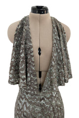 Incredible 2005 John Anthony Couture Runway Sample Hand Beaded & Sequin Plunge Dress