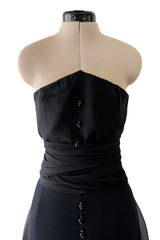 1980s Chanel by Karl Lagerfeld Strapless Black Tiered Silk Chiffon Dress