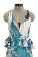 Resort 2011 Emilio Pucci by Peter Dundas Deliberately Faded & Lightly Tie Dyed Feather Light Silk Cotton Blue Print Dress