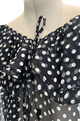 Well Documented Spring 1980 Yves Saint Laurent Black & White Polka Dot Silk Chiffon Top