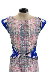 Incredible Spring 2018 Chanel by Karl Lagerfeld Runway Look 8 Pink & Blue Metallic Boucle Dress