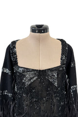 1990s Valentino Feather, Net & Sequin Micro Mini Cashmere Knit Dress