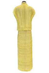 Incredible Late 1970s Halston Couture Hand Beaded Silk Skirt & Sleeveless Top Set in Yellow