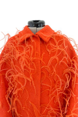 Fall 2019 Valentino by Pierpaolo Piccioli Orange Wool & Feather Coat
