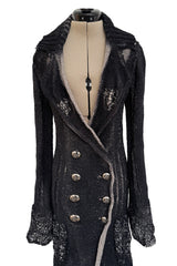 Fantastic Fall 2006 John Galliano Charcoal & Grey Knit Sweater Coat w Metal Buttons