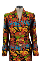 Spectacular Spring 1990 Yves Saint Laurent Haute Couture Silk Damask Runway Suit w Amazing Pearl Jewel Buttons