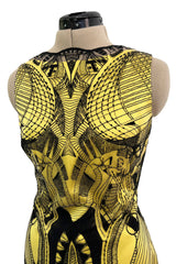 Extraordinary Resort 2010 Alexander McQueen Rare Black Embroidered Net over Yellow Silk Dress