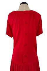Minimalist Spring 1977 Christian Dior by Marc Bohan Haute Couture Red Silk Jersey Dress w Button Back