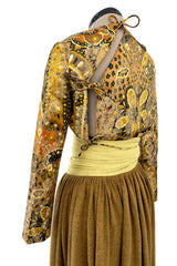 Fall 1970 Madame Gres Haute Couture Wide Leg Pant w Metallic Partially Open Tie Top Set