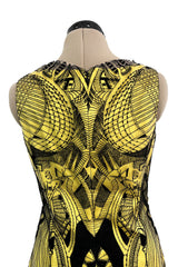 Extraordinary Resort 2010 Alexander McQueen Rare Black Embroidered Net over Yellow Silk Dress