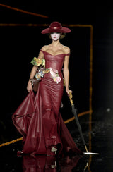 Phenomenal Fall 2000 John Galliano Deep Oxblood Silk Taffeta Corset Dress w Sweeping Skirt Panel