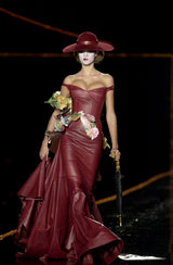 Phenomenal Fall 2000 John Galliano Deep Oxblood Silk Taffeta Corset Dress w Sweeping Skirt Panel