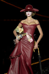 Phenomenal Fall 2000 John Galliano Deep Oxblood Silk Taffeta Corset Dress w Sweeping Skirt Panel
