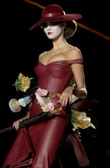 Phenomenal Fall 2000 John Galliano Deep Oxblood Silk Taffeta Corset Dress w Sweeping Skirt Panel