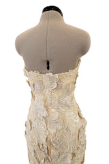 Dreamy Spring 1984 Emanuel Ungaro Haute Couture Runway Ivory Applique Lace & Silk Dress