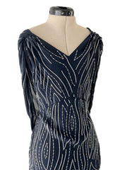 Spring 2006 Christian Dior by John Galliano Blue Bias Cut Silk Chiffon Dress w Silver Sequins & Beads