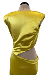 Incredible 1990s Gianni Versace Chartreuse Stretch Dress w Side Cut Out & Slit