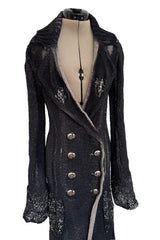 Fantastic Fall 2006 John Galliano Charcoal & Grey Knit Sweater Coat w Metal Buttons
